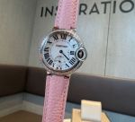 Cartier Ballon Bleu De 33mm Swiss Quarts Movement Cowhide Leather Strap Silver Case Watch